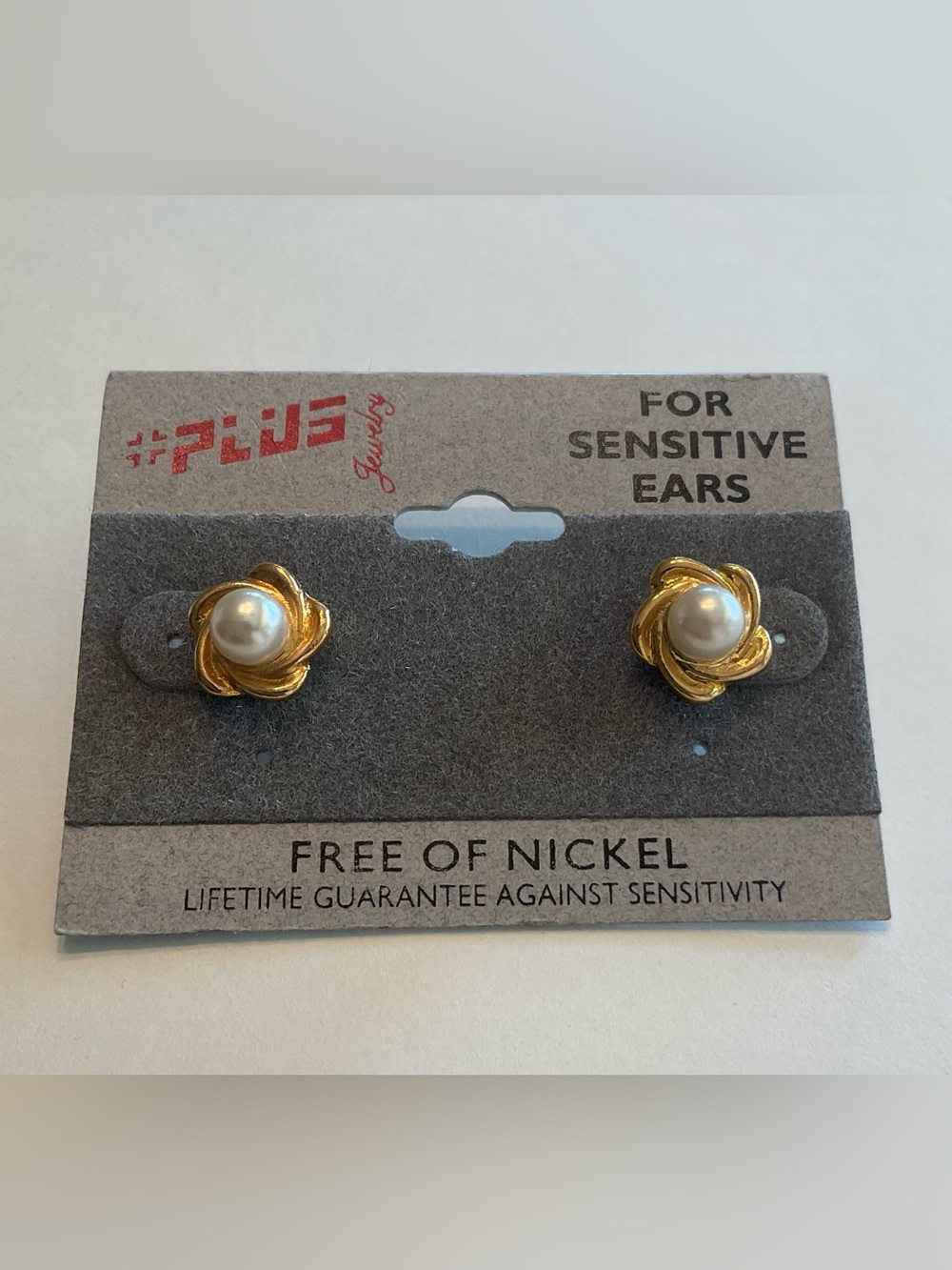 +Plus Gold Tone Imitation Pearl Stud Earrings Nickel-Free.